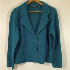 Jane Ashley Wool Blend Turquoise Cardigan Sweater Blazer Size L